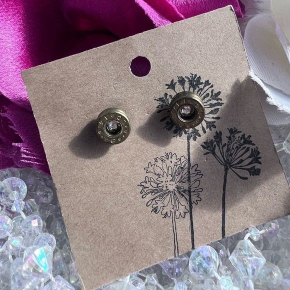 Unique Handmade Upcycled Brass Bullet Casing Earrings Swarovski Jeweled 💗 - Picture 1 of 5